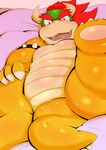  2017 anthro bed blush bowser lying male mario_bros nintendo on_back solo sweat video_games ラスク＠０７_(artist) 