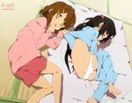  2girls anime_coloring ass bad_id bad_pixiv_id barefoot black_hair blush bra brown_eyes brown_hair butt_crack covering_mouth fetal_position futon hair_bobbles hair_ornament hirasawa_yui k-on! lingerie long_hair multiple_girls nakano_azusa official_style pajamas pajamas_pull panties panty_pull pillow seita000 shirt_lift shorts sleep_molestation sleeping tatami toes underwear waking_up yobai you_gonna_get_raped yuri 