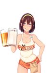 1girl ;q bare_arms bare_legs bare_shoulders beer beer_mug blue_eyes blush breasts brown_hair butcha-u cleavage closed_mouth crotchless cum cup drinking_glass eyelashes game_cg hair_between_eyes hairband hand_on_hip hand_up holding holding_drinking_glass holding_glass hooters kenzen!_hentai_seikatsu_no_susume large_breasts legs licking_lips looking_at_viewer maezono_chinami name_tag naughty_face orange_shorts original pubic_hair short_hair short_shorts shorts simple_background sleeveless smile solo standing tank_top thighs transparent_background yellow_hairband 