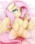  2017 clothing dialogue english_text equine feathered_wings feathers female fluttershy_(mlp) friendship_is_magic hair hi_res hooves legwear long_hair lying mammal my_little_pony on_back pegasus pink_hair pussy solo text thebatfang wings 