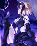  argyle_cutout armor armored_boots black_legwear blonde_hair boots breasts cleavage eclipse fate/grand_order fate_(series) from_side jeanne_d'arc_(alter)_(fate) jeanne_d'arc_(fate)_(all) medium_breasts shinkami_hiroki short_hair sideboob sitting solo thigh_boots thighhighs tongue tongue_out yellow_eyes 