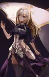  armor armored_dress blonde_hair breasts crying_eye fate/apocrypha fate/grand_order fate_(series) flag headpiece jeanne_d'arc_(fate) jeanne_d'arc_(fate)_(all) large_breasts long_hair purple_eyes scabbard sheath sheathed solo sword thighhighs weapon 