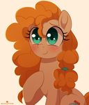 2017 blue_eyes cute cutie_mark earth_pony equine eyelashes female feral friendship_is_magic hair hooves horse long_hair mammal momomistress my_little_pony orange_hair pear_butter_(mlp) pony simple_background smile solo 