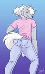  blue_background butt clothing doopcity jeans pants pink_shirt pretty_cure shirt simple_background t-shirt wolfrun 