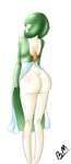  1girl absurdres ass from_behind full_body gardevoir green_hair marbearis no_humans pokemon pokemon_(creature) pokemon_rse presenting pussy short_hair signature simple_background solo standing text uncensored white_background 