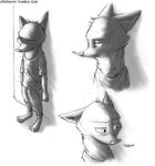  2017 anthro barefoot canine clothed clothing comic disney english_text fox greyscale male mammal monochrome nick_wilde solo sprinkah standing text url zootopia 