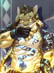  abs anthro belt biceps clothed clothing clouded_leopard feline fur gloves likulau looking_at_viewer male mammal muscular muscular_male nekojishi open_shirt pecs shirt tattoo 