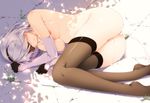  after_sex anus ass bangs black_legwear blindfold breasts commentary_request cum cum_in_ass cum_in_pussy cumdrip day elbow_gloves facing_viewer gloves hair_over_one_eye hairband highres large_breasts legs lying medium_breasts mole mole_under_mouth nier_(series) nier_automata nipples nude on_side outdoors parted_lips shade shokuyou_mogura short_hair silver_hair solo thighhighs thighs white_gloves yorha_no._2_type_b 