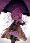  :d bangs belt bike_shorts black_gloves blunt_bangs blush bodystocking boots bustier cloak covered_navel doppel_(madoka_magica) eyebrows_visible_through_hair giovanna_(madoka_magica) gloves hood hooded_cloak long_hair looking_at_viewer magia_record:_mahou_shoujo_madoka_magica_gaiden magical_girl mahou_shoujo_madoka_magica midriff miniskirt open_mouth orange_eyes pink_hair pink_skirt pleated_skirt shiratama_mochi shorts shorts_under_skirt skirt smile solo tamaki_iroha thigh_boots thighhighs witch_(madoka_magica) 