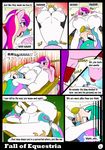  2017 anthro anthrofied areola breasts broken_horn cock_gag collar comic cum dialogue english_text equine fall_of_equestria female female/female friendship_is_magic gag hi_res horn mammal my_little_pony nipples nude ponkpank princess_cadance_(mlp) princess_celestia_(mlp) pussy slave text winged_unicorn wings 