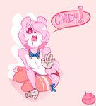  &lt;3 &lt;3_eyes 2016 3_toes 5_fingers anthro arm_support backless_gloves bear berry_valentine biped blush bulge clothed clothing dialogue digital_drawing_(artwork) digital_media_(artwork) drooling english_text eyelashes fangs fluffy fluffy_tail front_view girly gloves hair hair_over_eye hindpaw humanoid_hands leaning leaning_forward legwear looking_at_viewer male mammal nipples open_mouth panties paws pink_background pink_body pink_eyes pink_hair pink_legwear pink_nipples pink_tail red_bottomwear red_nose ribbons ryarik saliva shadow shirt_collar short_hair short_tail simple_background sitting skimpy socks solo speech_bubble text thigh_highs thigh_socks toeless_socks toes topless two_tone_body two_tone_tail underwear watermark white_body white_tail 