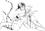 anthro belly_rub black_and_white blush breasts cheetah cheetah_(jl) cleavage clothed clothing dc_comics dialogue english_text feline female hair human looking_away mammal monochrome purring redfred smile text tsundere wonder_woman 