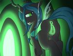  2017 anus bedroom_eyes butt changeling clitoris crown female feral friendship_is_magic green_eyes green_hair hair half-closed_eyes horn insect_wings kit-bash looking_at_viewer looking_back membranous_wings my_little_pony pussy queen_chrysalis_(mlp) seductive solo wings 