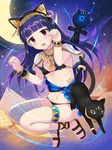  animal_ears ashita_(2010) bandages bangs black_hair blue_hair blunt_bangs blush capelet cat cat_ears cat_tail egyptian_clothes highres idolmaster idolmaster_cinderella_girls long_hair looking_at_viewer navel paw_pose red_eyes sajou_yukimi smile solo tail 