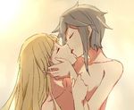  ange_(princess_principal) artist_request blonde_hair closed_eyes collarbone convenient_arm french_kiss grey_hair hand_on_another's_cheek hand_on_another's_face kiss light_brown_hair multiple_girls nude princess_(princess_principal) princess_principal short_hair tongue yuri 