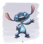  2015 3_toes 4_fingers absurd_res alien alternate_form black_eyes black_nose blue_fur claws digital_drawing_(artwork) digital_media_(artwork) disney experiment_(species) fangs fur hi_res lilo_and_stitch looking_at_viewer nik159 simple_background smile solo stitch toe_claws toes waving 