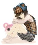  :| animal_hat bang_dream! black_hair blue_eyes blue_hat brown_hat brown_vest cabbie_hat closed_mouth crossed_arms double-breasted grey_shorts hat knees_up long_sleeves mascot_head michelle_(bang_dream!) monocle multicolored multicolored_clothes multicolored_hat no_shoes okusawa_misaki plaid plaid_hat plaid_shorts plaid_vest short_hair shorts sitting socks sohu solo vest white_footwear 