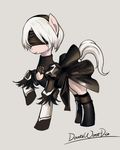  animal animalization banned_artist black_dress blindfold cleavage_cutout clothed_animal commentary crossover dress full_body grey_background hairband horse mole mole_under_mouth my_little_pony my_little_pony_friendship_is_magic nier_(series) nier_automata no_humans pony short_hair signature silver_hair simple_background solo thighhighs thighhighs_under_boots yinan_cui yorha_no._2_type_b 