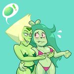  2017 alien anthro bikini biting_lip black_nose blonde_hair blush breast_grab breasts cartoon_network cleavage clothed clothing duo fangs female female/female fink_(ok_k.o.!_let&#039;s_be_heroes) food fruit fur gem_(species) green_background green_body green_fur green_hair green_skin grope hair hand_on_breast hand_on_hip hug humanoid interspecies mammal mark-after-dark melon micro_bikini midriff mostly_nude mouse navel nervous ok_k.o.!_let&#039;s_be_heroes panties pasties peridot_(steven_universe) pink_eyes pink_sclera rodent simple_background smile standing steven_universe string_bikini swimsuit thick_thighs underwear wide_hips yellow_eyes 