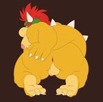  2017 3_toes 4_fingers anthro anus areola balls bedroom_eyes big_butt bowser butt claws digital_media_(artwork) hair half-closed_eyes hand_on_butt horn humanoid_penis kneeling koopa looking_at_viewer looking_back male mario_bros mohawk nintendo nipples nude penis perineum presenting presenting_anus presenting_hindquarters raised_tail rear_view red_hair scalie seductive simple_background slightly_chubby solo spikes spread_butt spreading thick_tail thick_thighs toe_claws toes trianglepapaya video_games 