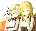  ange_(princess_principal) blonde_hair closed_eyes couch finger_to_mouth grey_hair habu. leaning_on_person long_hair multiple_girls one_eye_closed princess_(princess_principal) princess_principal school_uniform short_hair sitting sleeping underbust upper_body 
