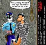  1998 canine clothed clothing dog duo falstaff lancid male mammal noose parody police prisoner 