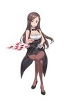 adapted_costume artist_request belt black_footwear breasts brown_hair card cleavage crossed_legs dorothy_(princess_principal) full_body highres invisible_chair large_breasts long_hair looking_at_viewer makaria official_art pantyhose playing_card princess_principal princess_principal_game_of_mission purple_eyes shoes sitting source_request transparent_background wrist_cuffs 