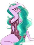  2017 anthro blush breasts clothed clothing equine female friendship_is_magic hair hi_res horn lingerie long_hair looking_at_viewer looking_back mammal mistmane_(mlp) mrscurlystyles my_little_pony side_boob simple_background solo unicorn white_background 