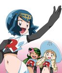  3girls elbow_gloves hainchu lillie_(pokemon) mao_(pokemon) multiple_girls suiren_(pokemon) team_rocket team_rocket_(cosplay) 