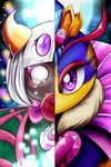  4_eyes arthropod bee blank_eye cape catakat clothing colored_eyelashes crying curved_horn eyelashes feather_boa female floating_hand hair horn insect kirby_(series) multi_eye nintendo pink_eyelashes purple_eyes queen_sectonia spidr starscape tears video_games white_hair 
