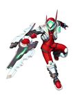  attacking_viewer blaster_master_zero boots fingerless_gloves full_body gloves helmet jacket jason_frudnick male_focus natsume_yuji official_art pants red_gloves red_jacket red_pants simple_background solo weapon white_background 