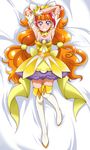 amanogawa_kirara armpits arms_up bangs bed_sheet blunt_bangs boots bow breasts choker commentary_request cure_twinkle dakimakura dress earrings eyebrows_visible_through_hair from_above full_body gloves go!_princess_precure grin hair_ornament hanzou highlights highres jewelry long_hair looking_at_viewer lying magical_girl multicolored_hair on_back orange_hair pink_eyes precure shiny shiny_hair short_dress sleeveless sleeveless_dress small_breasts smile solo star star_earrings striped striped_dress thigh_boots thighhighs twintails very_long_hair white_footwear white_gloves yellow_bow yellow_dress 