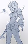  anthro armor breasts clothed clothing cute equine fantasy fantasy_art female female/female fleet-foot_(artist) hair hi_res horse invalid_tag knight legware line_art looking_at_viewer male male/male mammal melee_weapon pencil_(disambiguation) pinup polearm pose posed sassy sexy_armor short_hair sketch solo spear weapon 