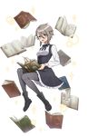  :d ange_(princess_principal) black_footwear black_legwear blue_eyes book boots braid full_body glasses highres looking_at_viewer official_art open_book open_mouth pantyhose princess_principal princess_principal_game_of_mission school_uniform smile transparent_background 