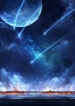  bad_pixiv_id city city_lights commentary_request czy_(2894456992) highres milky_way moon night night_sky no_humans original outdoors railing reflection scenery sky star_(sky) starry_sky water_surface 