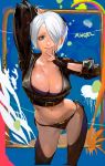  1girl angel_(kof) blue_eyes breasts cleavage fingerless_gloves gloves king_of_fighters large_breasts looking_at_viewer midriff navel snk tagme 