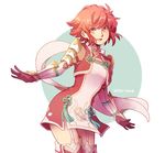  armor bangs boots breasts cowboy_shot cropped_vest elbow_gloves fire_emblem fire_emblem_if garter_straps gloves hinoka_(fire_emblem_if) japanese_armor kote looking_at_viewer looking_away open_mouth pink_scarf red_hair scarf short_hair simple_background small_breasts smile solo standing thigh_boots thighhighs zettai_ryouiki 