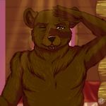  2017 anthro bear brown_eyes brown_fur comic digital_media_(artwork) fur lirkov mammal one_eye_closed open_mouth 