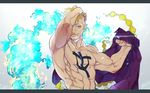  abs blonde_hair blue_eyes blue_fire facial_hair fire highres letterboxed male_focus marco muscle muyukikiyoshi11521 one_piece stubble tattoo 