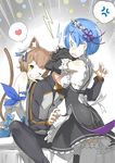  2boys ;q anger_vein animal_ears apron bed black_hair black_legwear black_pants black_skirt blue_eyes blue_hair bow breast_press breast_smother breasts brown_hair cat_ears cat_tail commentary_request detached_sleeves emphasis_lines felix_argyle flower frilled_skirt frills garter_straps green_eyes hair_between_eyes hair_bow hair_flower hair_ornament hair_ribbon head_on_chest head_wreath heart medium_breasts motorboating multiple_boys natsuki_subaru one_eye_closed open_mouth otoko_no_ko pants pantyhose pervertedhisoka purple_ribbon re:zero_kara_hajimeru_isekai_seikatsu rem_(re:zero) ribbon ribbon-trimmed_sleeves ribbon-trimmed_thighhighs ribbon_trim sandwiched short_hair sitting skirt spoken_anger_vein spoken_heart standing striped striped_ribbon sweatdrop tail thighhighs tongue tongue_out white_apron white_bow white_flower white_legwear 