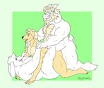  2017 anthro asgore_dreemurr barazoku bisexual bisexual_sandwich blonde_hair blush body_hair boss_monster breasts canine caprine dog duly_noted facial_hair fan_character female goat group group_sex hair horn long_ears male male/female male/male mammal nude sandwich_position sex threesome toriel undertale video_games 