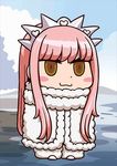  :3 april_fools blush_stickers chibi fate/grand_order fate_(series) fur_coat heart long_hair medb_(fate)_(all) medb_(fate/grand_order) official_art pink_hair riyo_(lyomsnpmp) smile solo tiara very_long_hair yellow_eyes 