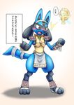  absurd_res anthro armor blue_fur blush bra canine clothed clothing duo female footwear fur headdress hi_res japanese_text krazoa krystal loincloth lucario mabuta_1 mammal nintendo pok&eacute;mon red_eyes simple_background skimpy spikes star_fox surprise text translated unconvincing_armor underwear video_games white_background 