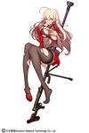  blush bodysuit breasts evan_yang girls_frontline gun large_breasts letter long_hair looking_at_viewer navel official_art pink_hair ptrd-41_(girls_frontline) purple_eyes see-through shoes simple_background single_shoe solo torn_bodysuit torn_clothes weapon white_background 