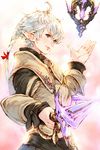  alisaie_leveilleur blue_eyes earrings elezen elf final_fantasy final_fantasy_xiv highres jewelry long_hair looking_at_viewer makimura_shunsuke pointy_ears ponytail rapier red_mage solo sword weapon white_hair 