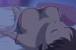  00s 10s animated animated_gif bed breasts cleavage hinako_(issho_ni_training) issho_ni_training large_breasts sleeping solo sweat 
