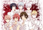  blonde_hair blown_kiss blue_hair fingerless_gloves glasses gloves green_hair idolish_7 izumi_iori izumi_mitsuki jewelry looking_at_viewer male_focus multiple_boys nanase_riku necklace nikaido_yamato official_art one_eye_closed orange_hair osaka_sougo red_hair rokuya_nagi snowflakes tanemura_arina white_gloves white_hair yotsuba_tamaki 