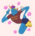  2017 5_fingers anthro arm_tuft bat bat_nose biped birthday black_eyes blue_bottomwear blue_clothing brown_clothing brown_topwear butt cheek_tuft claws clothed clothing crown digital_drawing_(artwork) digital_media_(artwork) english_text front_view full-length_portrait fully_clothed hairy hand_on_hip hi_res humanoid_hands legwear looking_at_viewer male mammal neck_tuft object_in_mouth orange_nose paper_crown party_horn pink_background plantigrade portrait sharp_teeth shirt shorts simple_background slimeymonsterguts slimeymonsterguts_(fursona) smile socks solo sparkling suspended_in_midair teeth text toony tuft v_sign yellow_claws yellow_sclera yellow_socks 