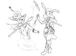  anthro clothed clothing dagger dress elwysprigg fantasy female floating flying fur hat juggling lagomorph magic magic_user mammal melee_weapon rabbit rogue sibling sisters staff sword weapon wind witch_hat 
