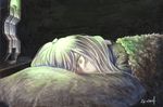  artist_name awake blanket commentary dark glowing headgear_removed kantai_collection looking_at_viewer lying millipen_(medium) murakumo_(kantai_collection) night on_side pillow silver_hair solo tesun_(g_noh) traditional_media watercolor_pencil_(medium) 